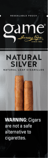 A two stick pouch of Natural Silver flavor Game cigarillos.