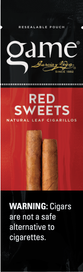 A two stick pouch of Red Sweets flavor Game cigarillos.